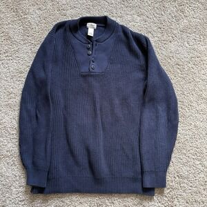 Vintage L.L Bean Men's Blue Henley Sweater Large‎ Tall Pullover Knit